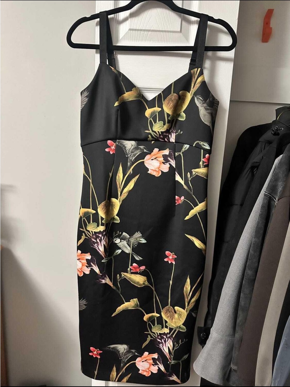 Ted Baker Black Midi Dress with Floral Print